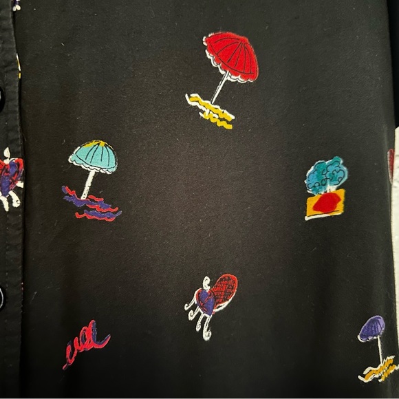 Vintage 90’s Black lightweight button up with chair print size Large - Picture 6 of 6